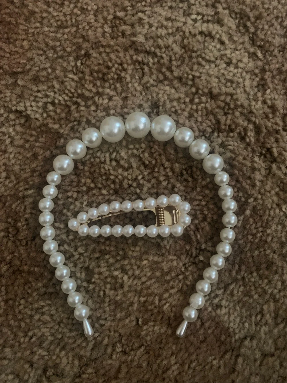 Gold-Tone Pearl Headband and Hair Clip Set